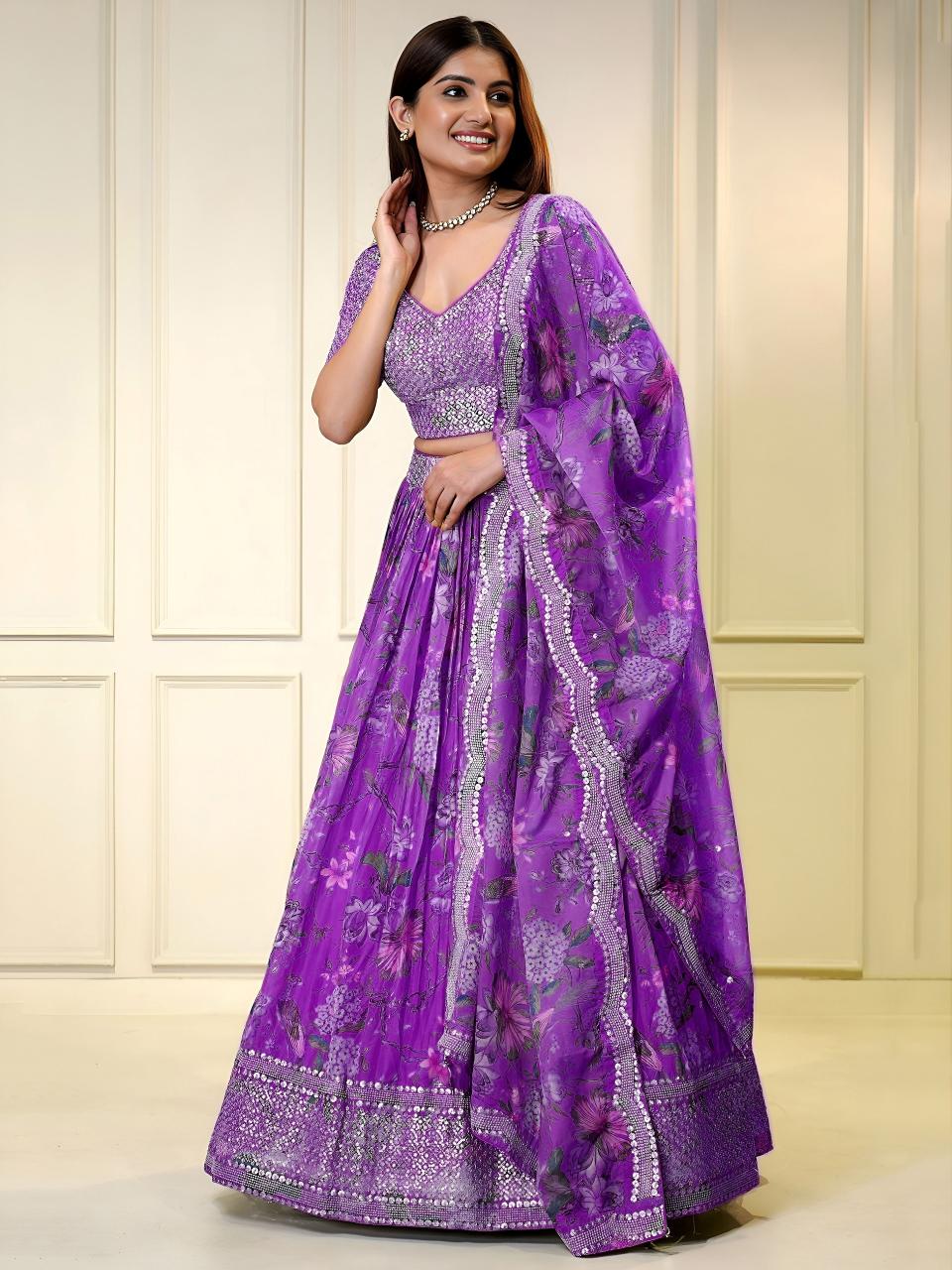 FLORAL SHIMMER Organza Purple Lehenga choli for wedding