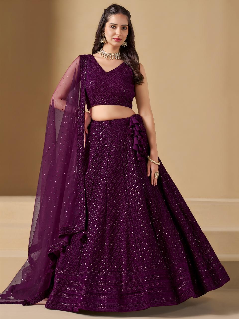 Florance vol 1 Georgette Wine Embroidered lehenga choli in Bangalore