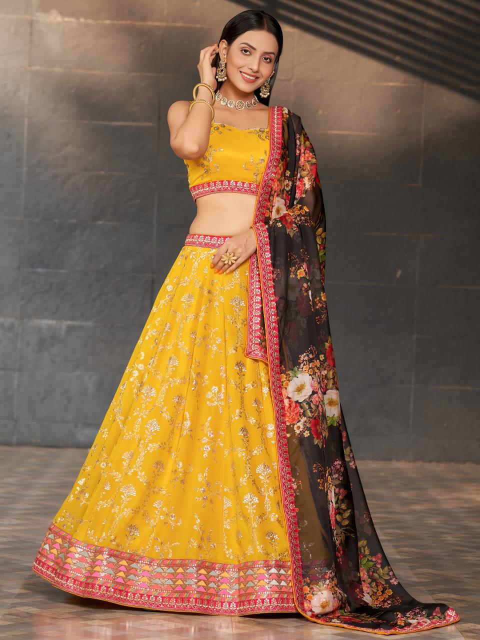 Golden palm vol 8 Georgette Mustard Yellow Wholesale Lehenga Choli Suppliers in Pune