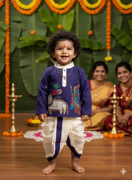 Kalamkari Boys Cotton Blue baby boy in Bangalore