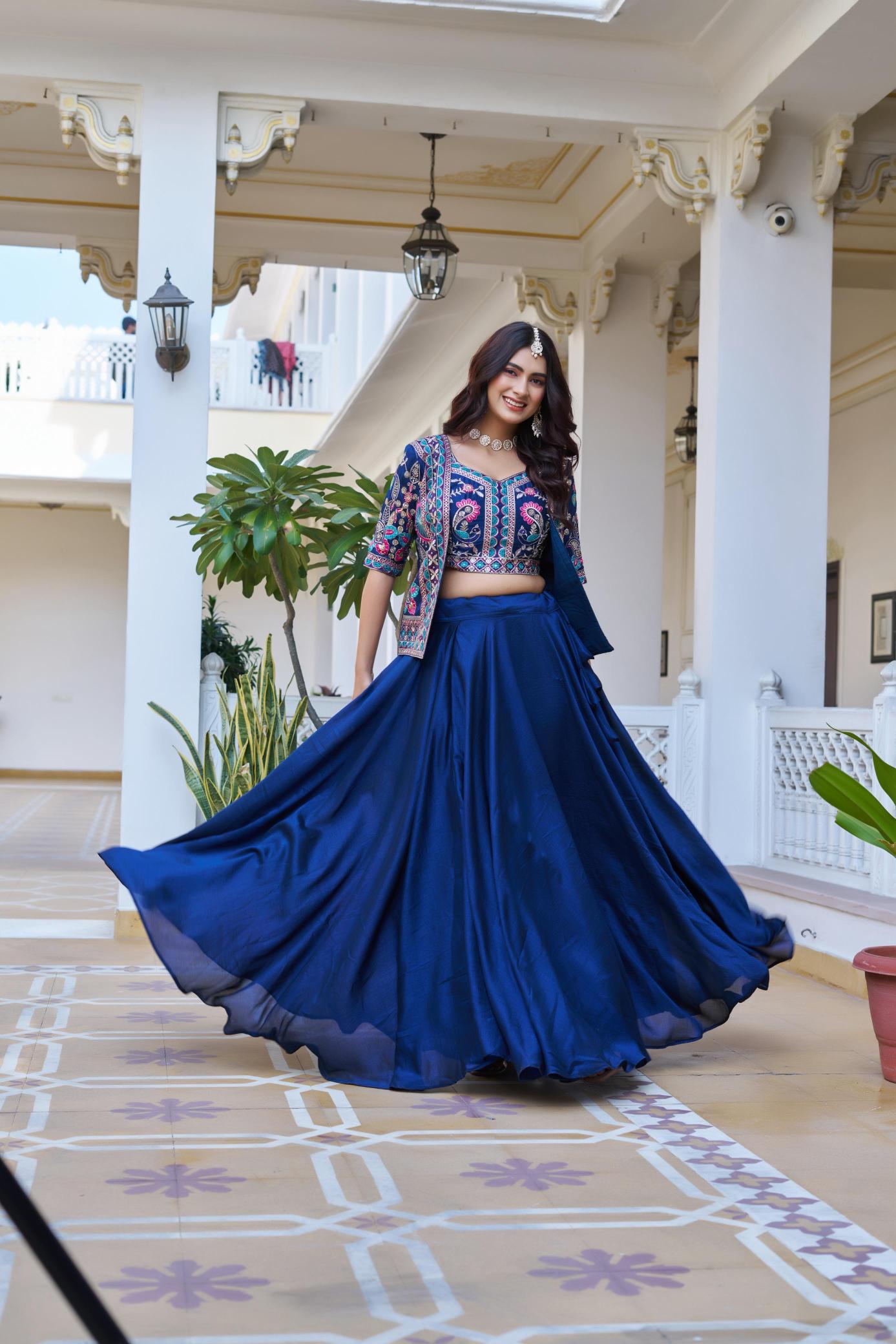 Launching New Festival Ram-142 Vichitra Blue Printed lehenga choli wholesale in Pune