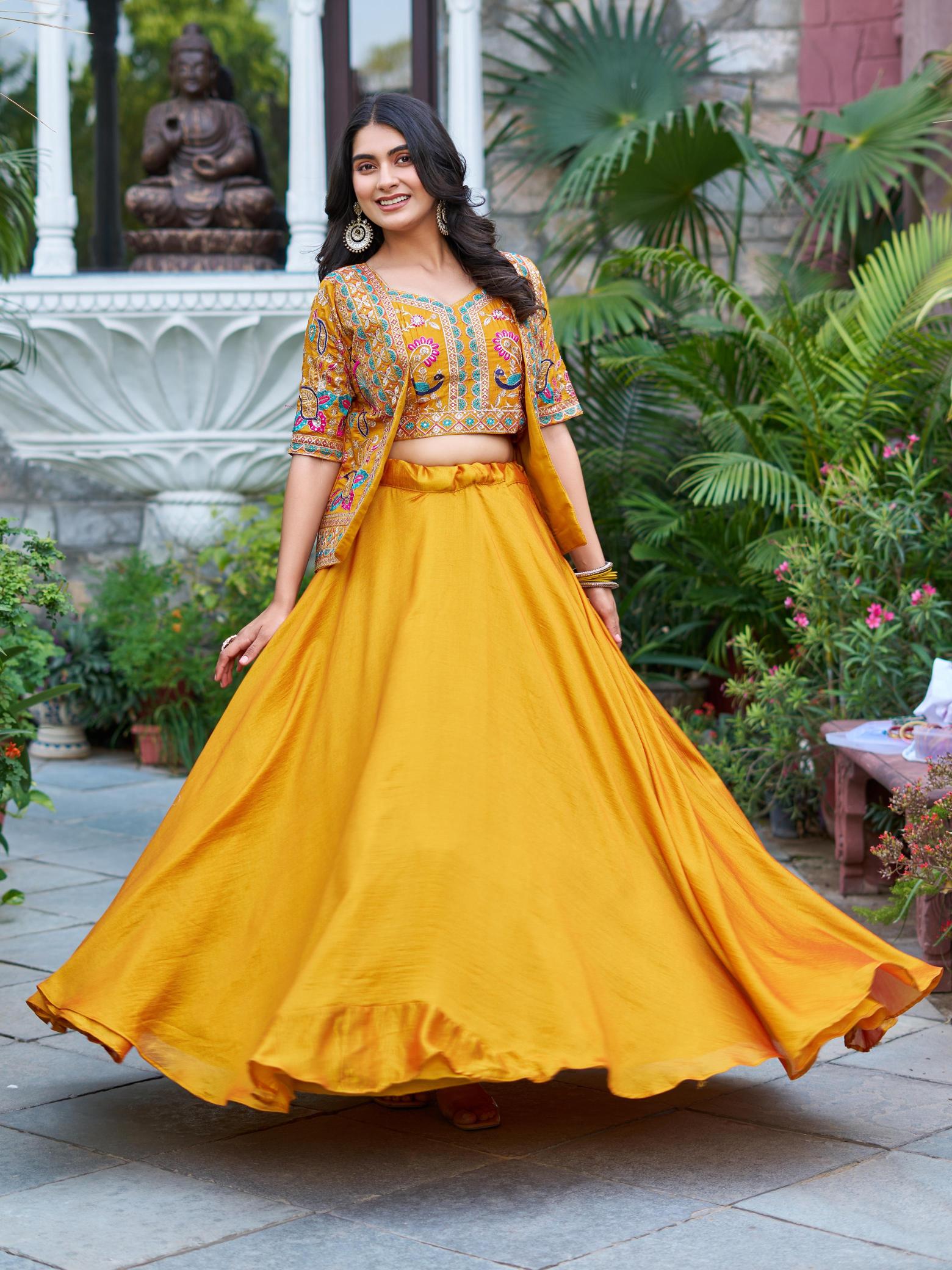Launching New Festival Ram-142 Vichitra  Yellow Party wear lehenga choli wholesale in Pune