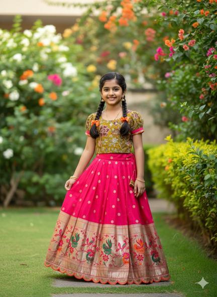 New Launching Viscose Pink Budget-friendly lehenga choli for kids in Bangalore