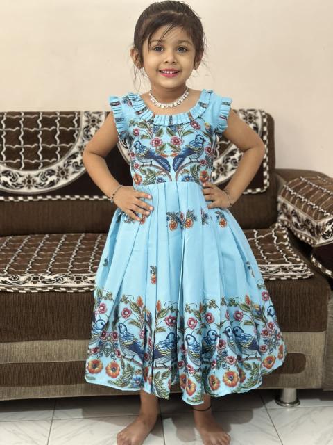 NEW LAUNCING KIDS FROCK cottan silk Sky blue Organic kids clothing wholesale in Surat