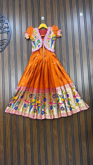 NEW LAUNCING KIDS GOWN PAITHANI silk Orange Winter wear for kids in Surat