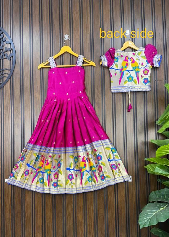 NEW LAUNCING KIDS GOWN PAITHANI silk Pink Casual kids wear distributor in Surat