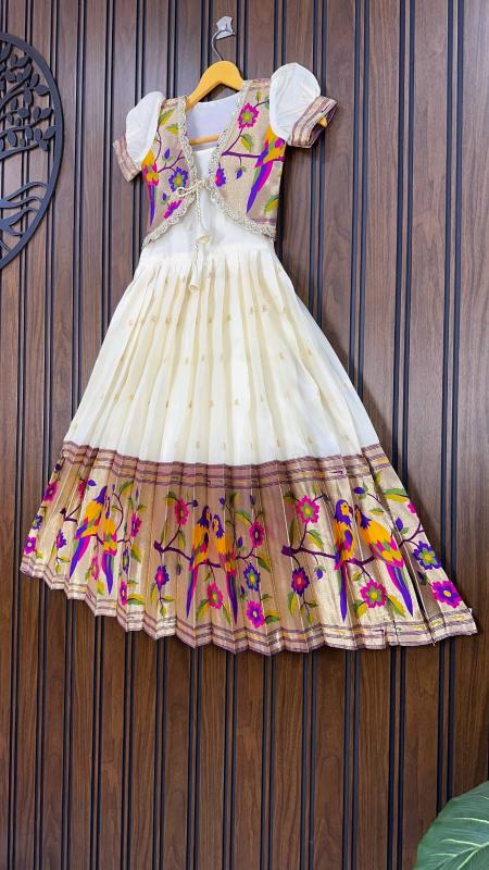 NEW LAUNCING KIDS GOWN PAITHANI silk White Designer kids wear wholesale in Surat