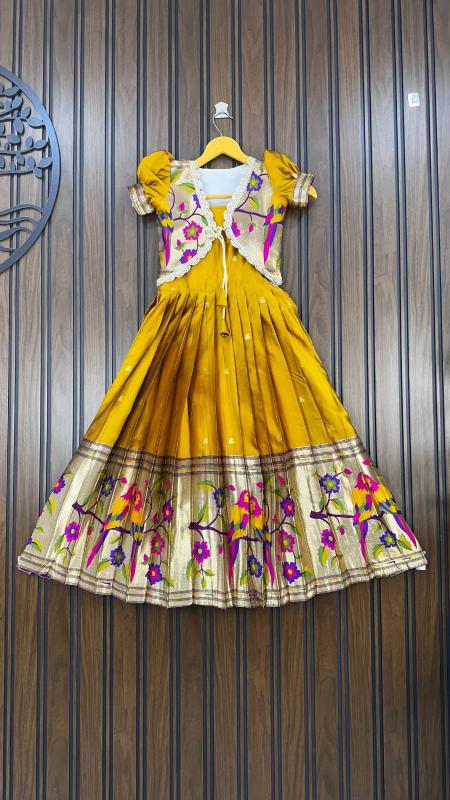 NEW LAUNCING KIDS GOWN PAITHANI silk Yellow Kids wear exporters in Surat