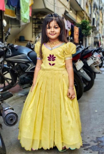 NEW LAUNCING KIDS GOWN silk Yellow Kids Wear Wholesaler and distributor in surat