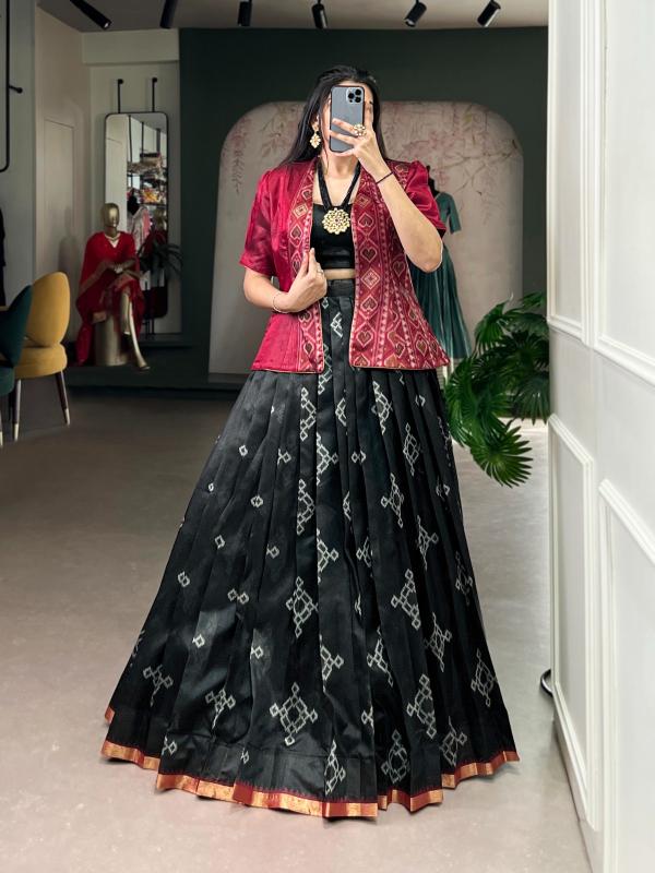 NNK 1110 Jacquard Silk Co-ord Se BLK Surat Wholesale Bollywood Lehenga Choli