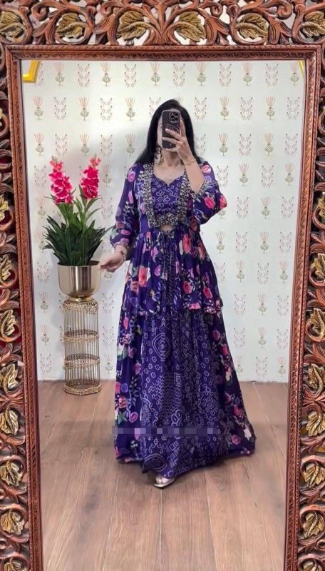 Pc-534 Chinon Blue Lehenga manufacturers in Bangalore