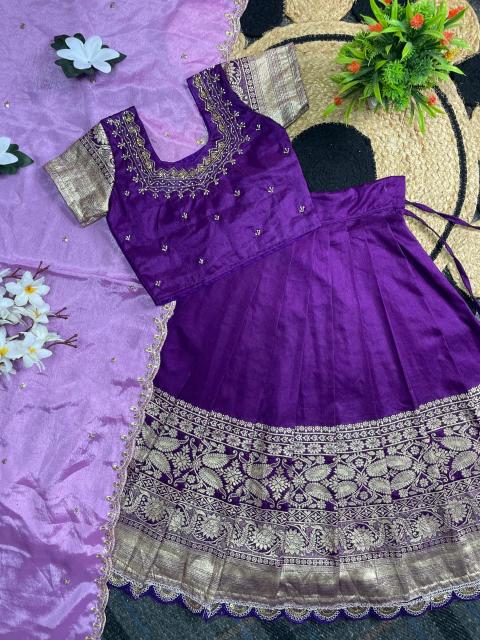 Pongal Panch-con Silk Purple Cheap kids clothes wholesale