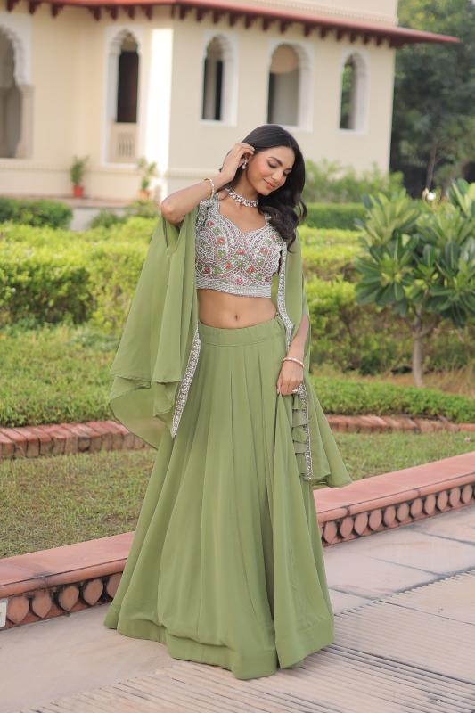 PREMIUM READYMADE LW-7152 Georgette Green Cheapest lehenga choli market in Bangalore