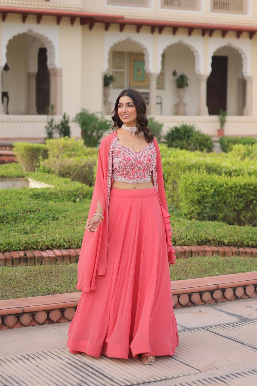 PREMIUM READYMADE LW-7152 Georgette Pink Bridal lehenga choli market in Bangalore