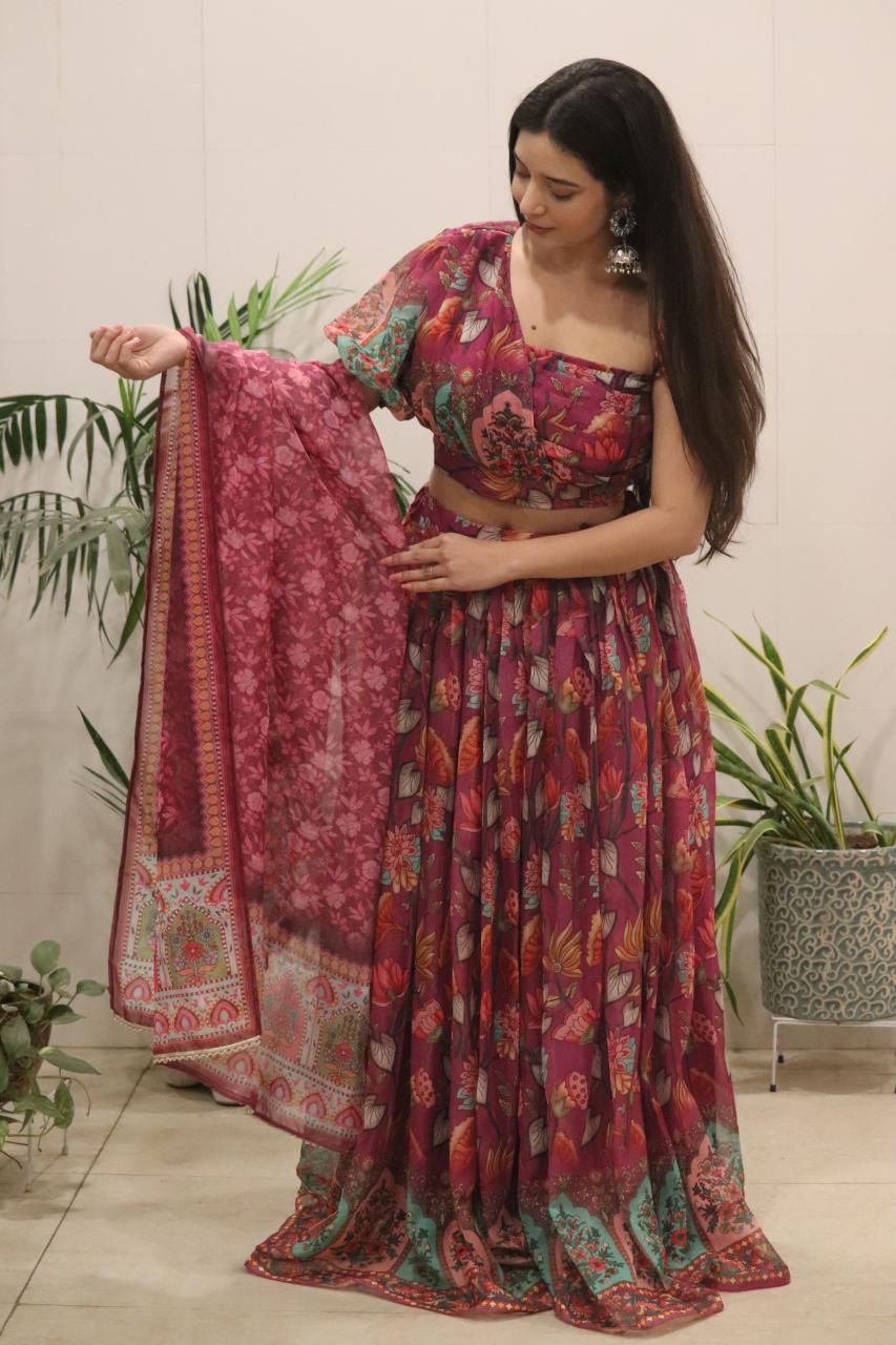 Rich wine KR 120 Organza Party wear lehenga choli wholesale