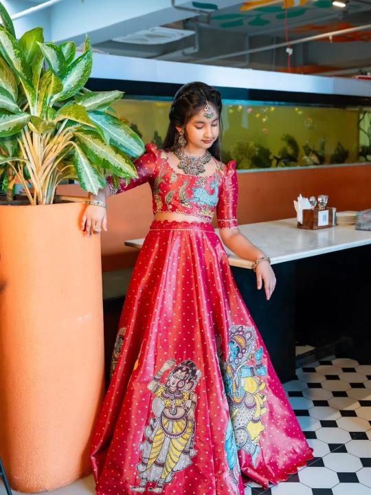  Trending Kalam Kari Kids Red Lahenga Wholesale fashion clothing India