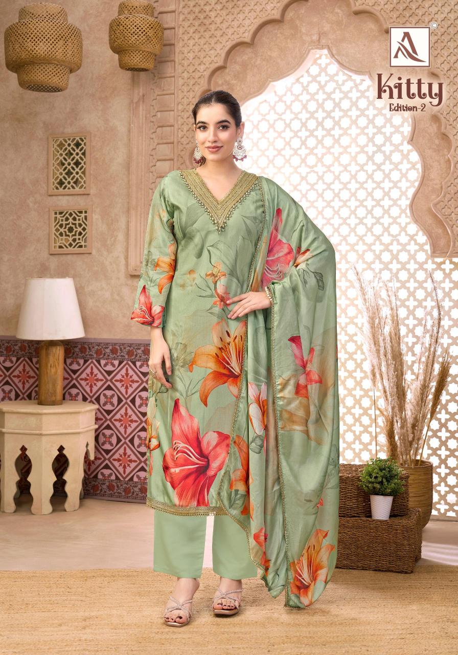 Alok suit kitty-2 fancy lace work dress material wholesale 