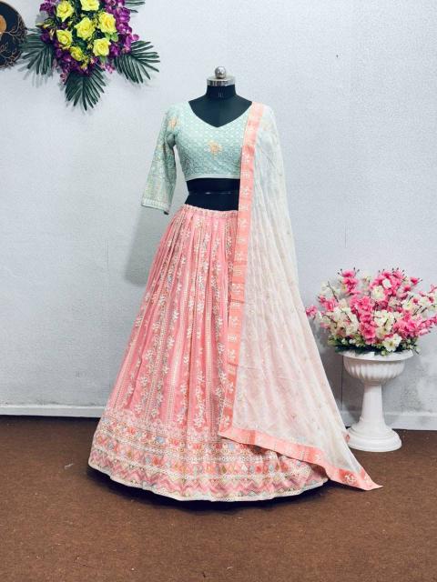 BRIDAL WEAR HEAVY EMBROIDERED  MT 1008 GEORGEET Bollywood style lehenga choli suppliers in Hyderabad