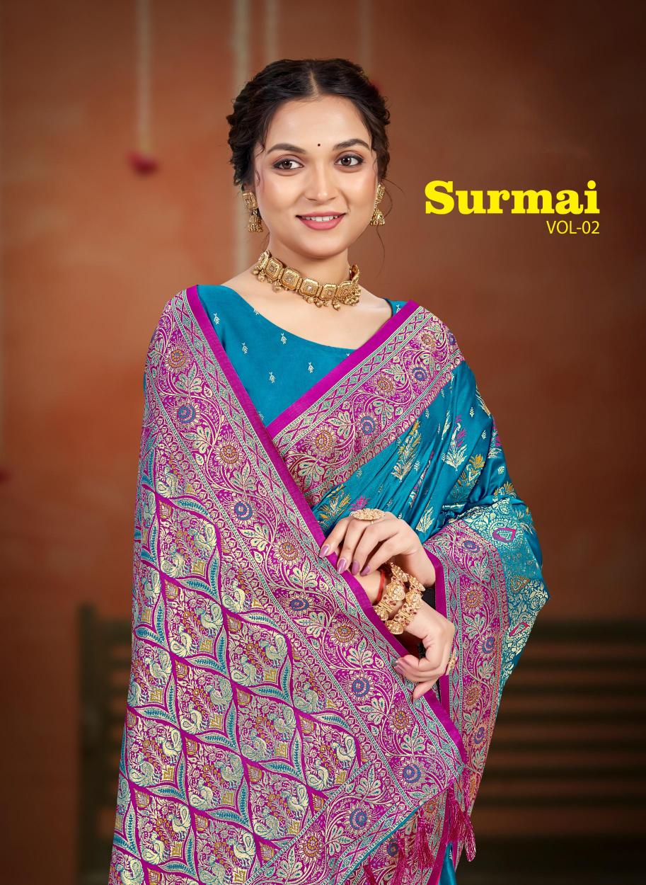 Bunawat - Surmai Satan 02 Sangam Prints Satin Silk Woven Work Traditional Saree
