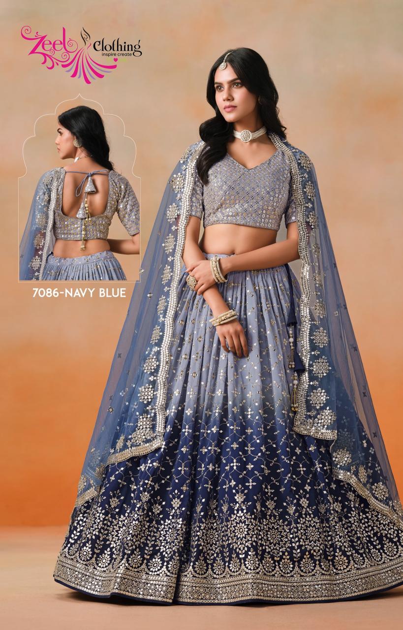 Elegance Georgette Navy Blue Lehengha choli wholesale dealers in Delhi