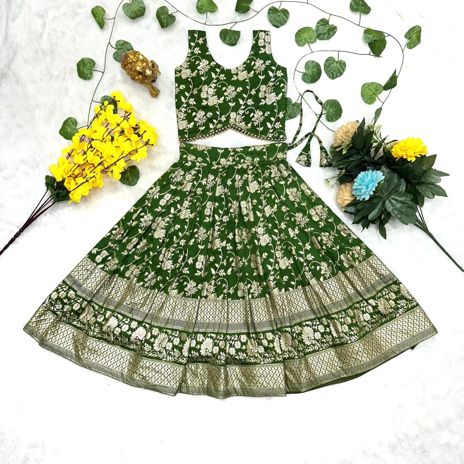 Graceful Green Lehenga Choli Dyeable Dola Children boutique wholesale clothing