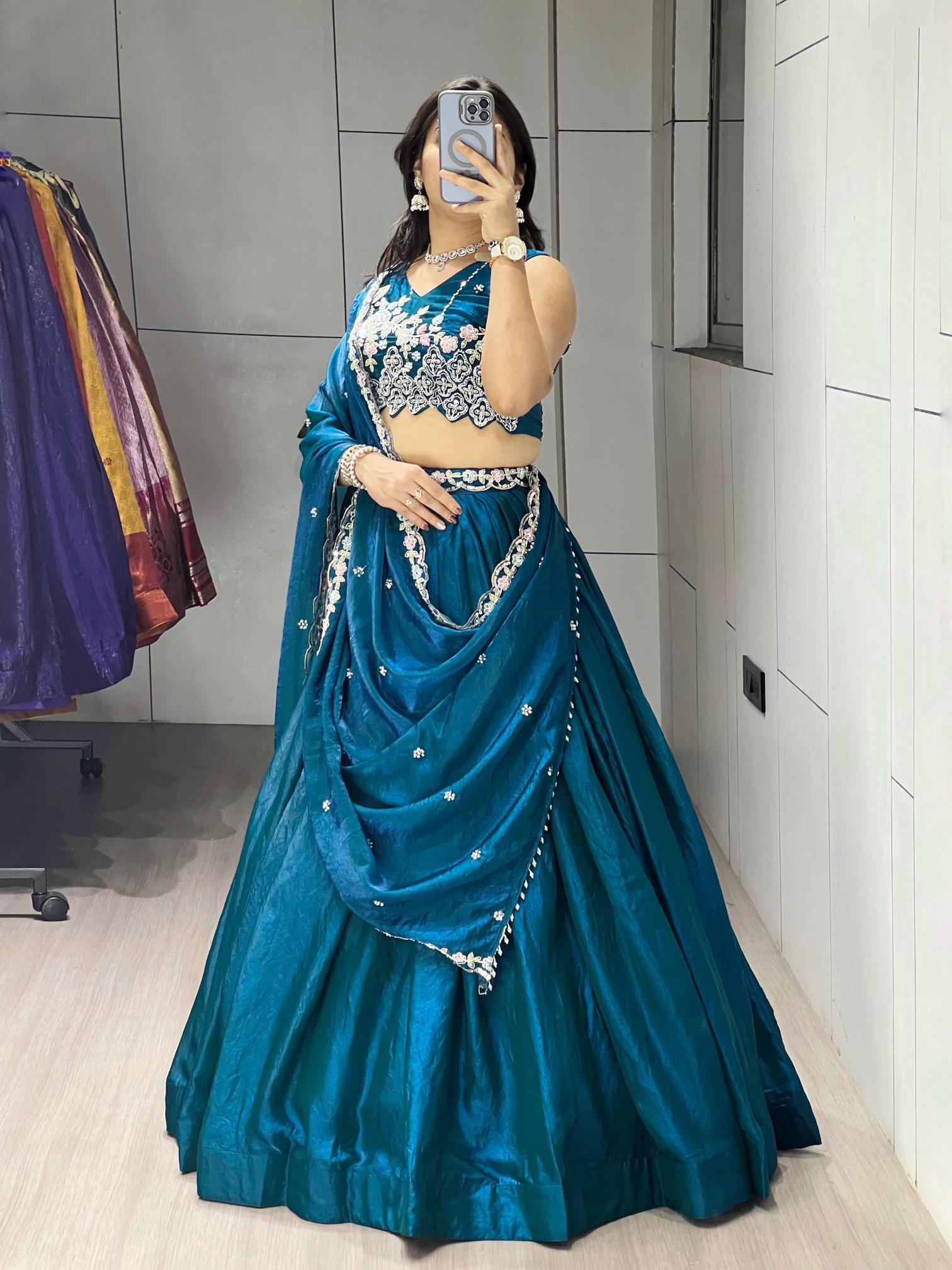 GRTN 8125 TEALBLU Fendy Embroidered lehenga choli wholesale market in Delhi