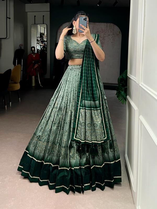 ISHANYA 01 Tasar Silk GRN Designer lehenga choli manufacturer in Hyderabad