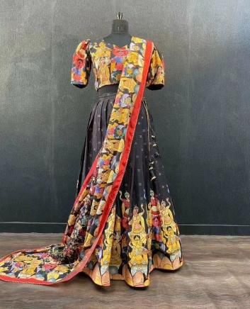KALAMKARI vol 21 Chinon Black Lehegha choli manufacturers in Delhi