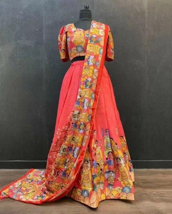 KALAMKARI vol 22 Chinon Pink Latest lehegha choli wholesale