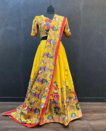 KALAMKARI vol 24 Chinon Yellow Original lehegha choli manufacturers