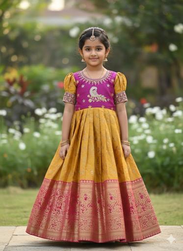 NEW LAUNCING KIDS GOWN kanjivaram silk Trendy kids wear wholesale suppliers in Delhi
