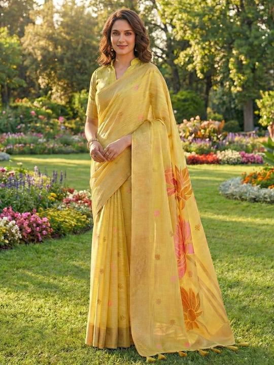 PANKHUDI by Astita fancy designer Soft LINEN COTTON fabric saree wholesale with Fancy latkan
