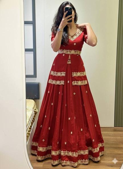 PC 552 Chinon Red Silk lehenga choli wholesale market in Delhi