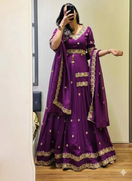 PC 552 Chinon Silk Purple Customizable lehenga choli wholesale market in Delhi
