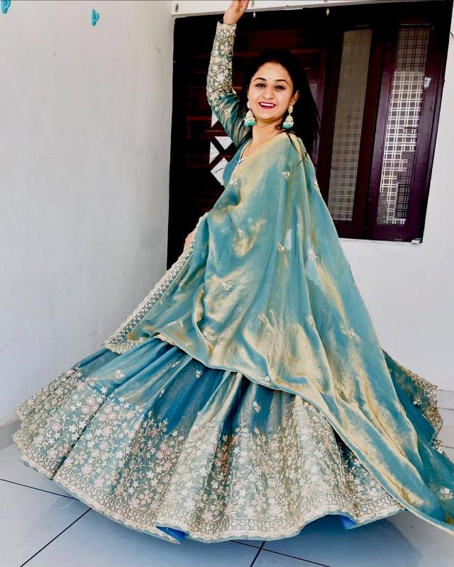 PRESENTING NEW  PARTY WEAR ALC 98 silk Blue Printed lehenga choli suppliers