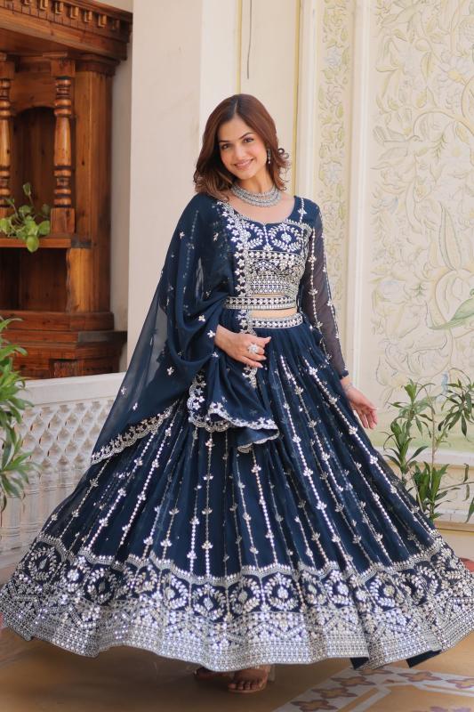 Ram-085 Georgette Blue Wholesale lehenga choli