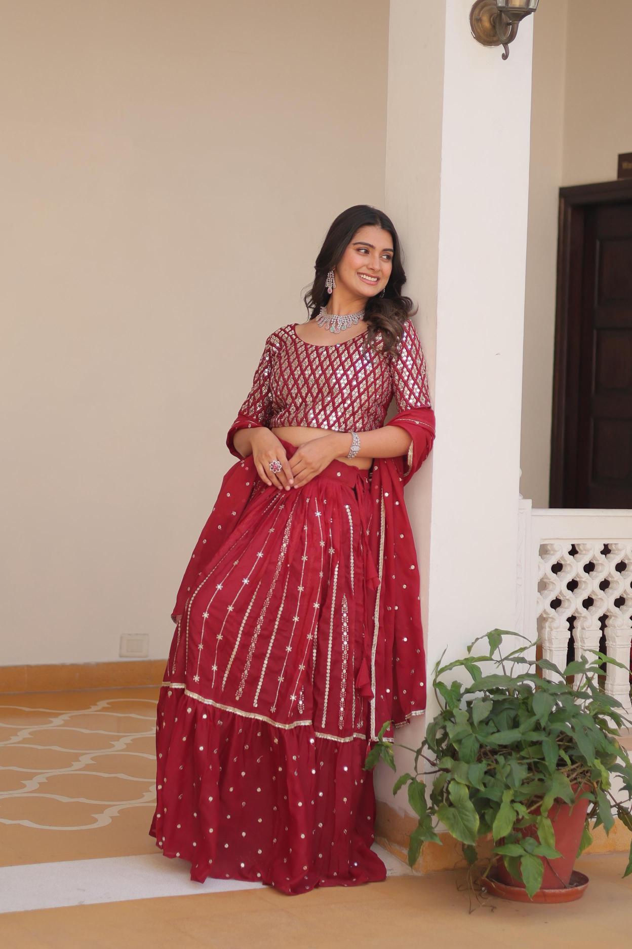 Ram-086 Georgette Red Budget-friendly lehenga choli wholesale market in Delhi