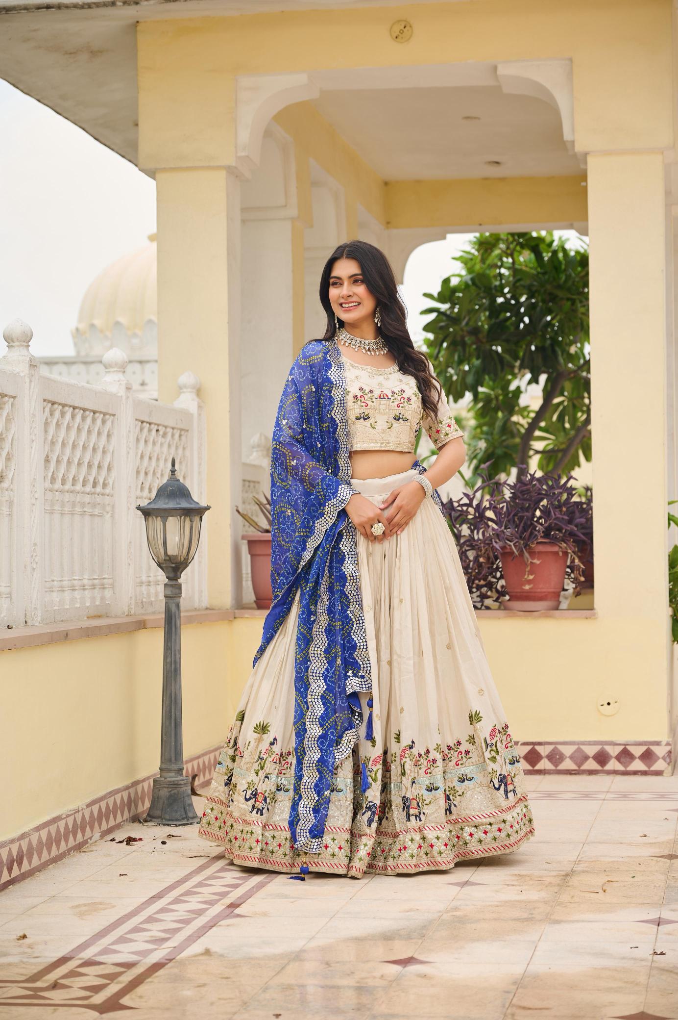 Ram-143 Tissue silk Blue Traditional lehenga choli suppliers in Hyderabad