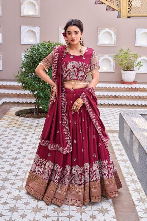 Ram-163 Vichitra Red Indian lehenga choli manufacturers