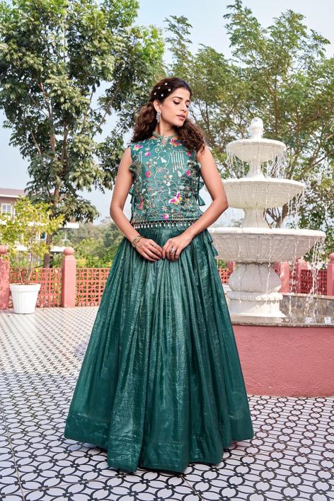 Ram 166 Gold crush Green Affordable lehenga choli in Surat