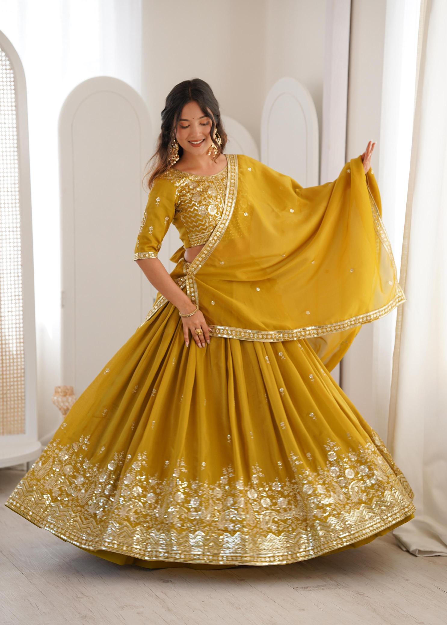 SP 70 Simmer Silk Yellow Traditional lehenga choli wholesale