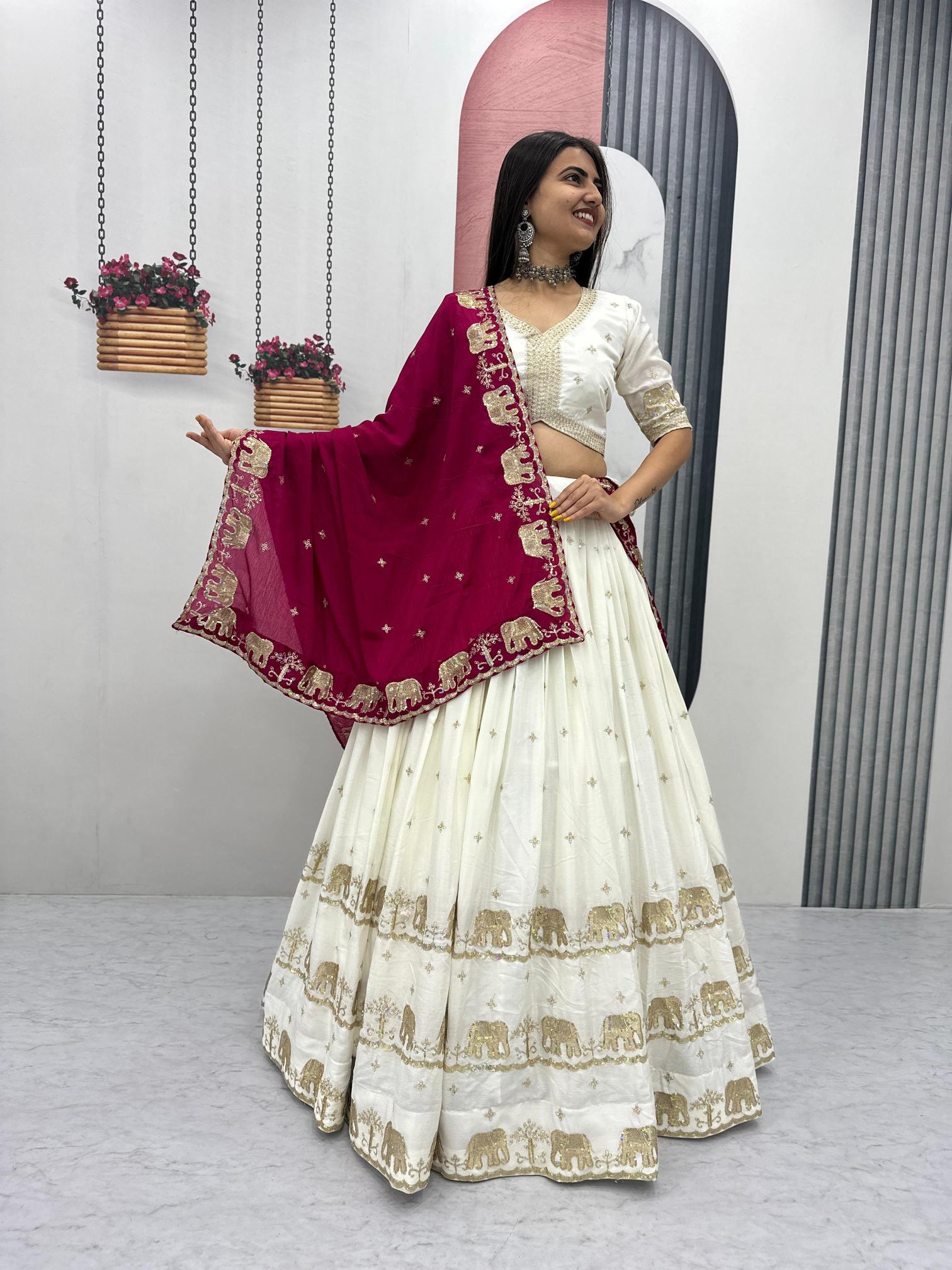 Tapi-300 chinon White Cheap lehenga choli wholesale