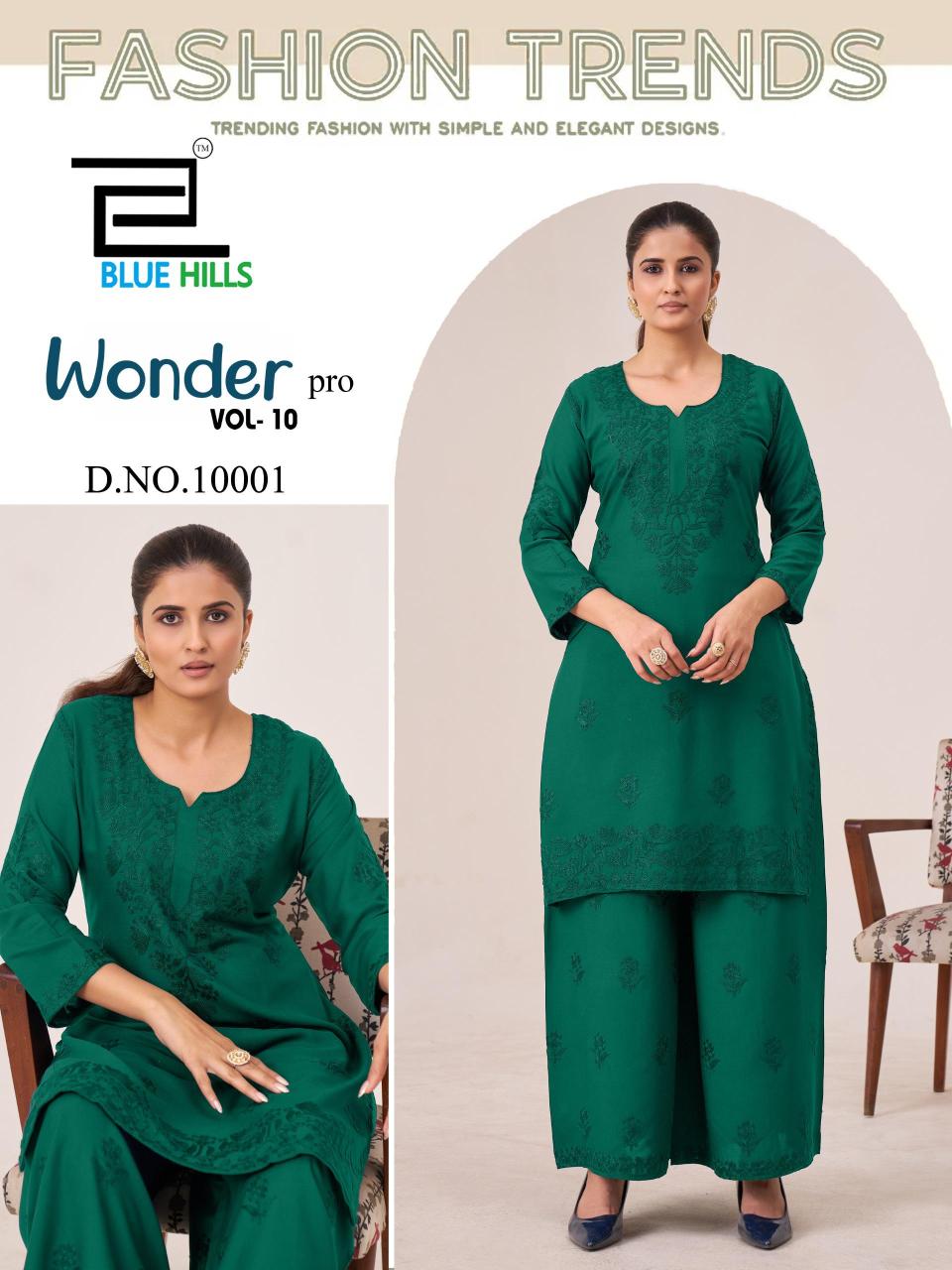 Blue hills wonder pro vol 10 long kurtis with palazzo pants wholesale market in kolkata 