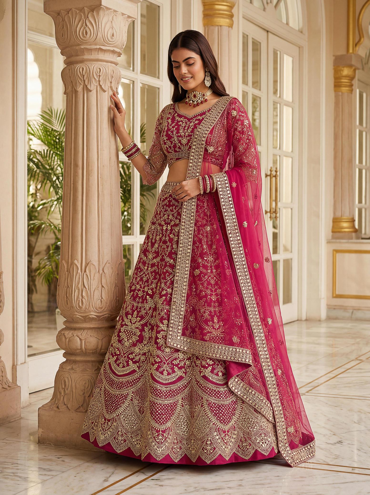 DVD ON 5159 Net Pink Designer lehengas wholesale in Mumbai