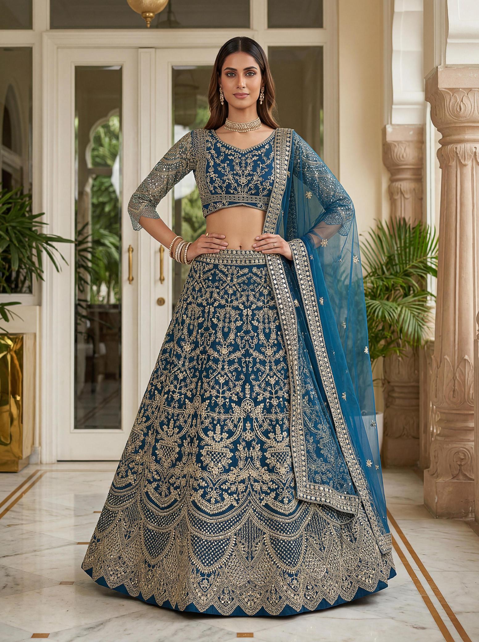 DVD ON 5159 Net Rama blue Bollywood style lehengas distributor