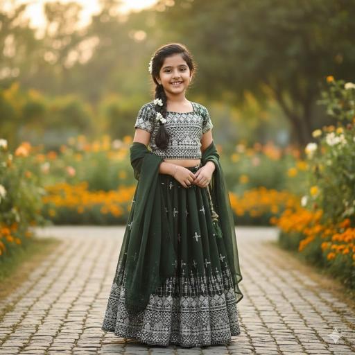 Green Well Georgette green Kids clothing market in Surat