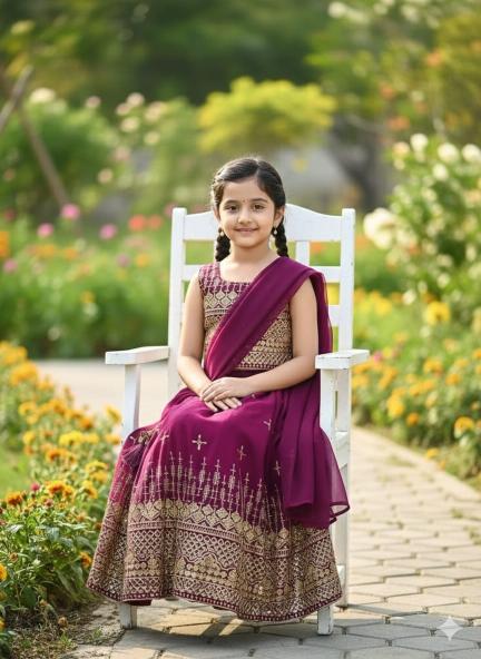Green Well Georgette Purple Wholesale children wear in Surat