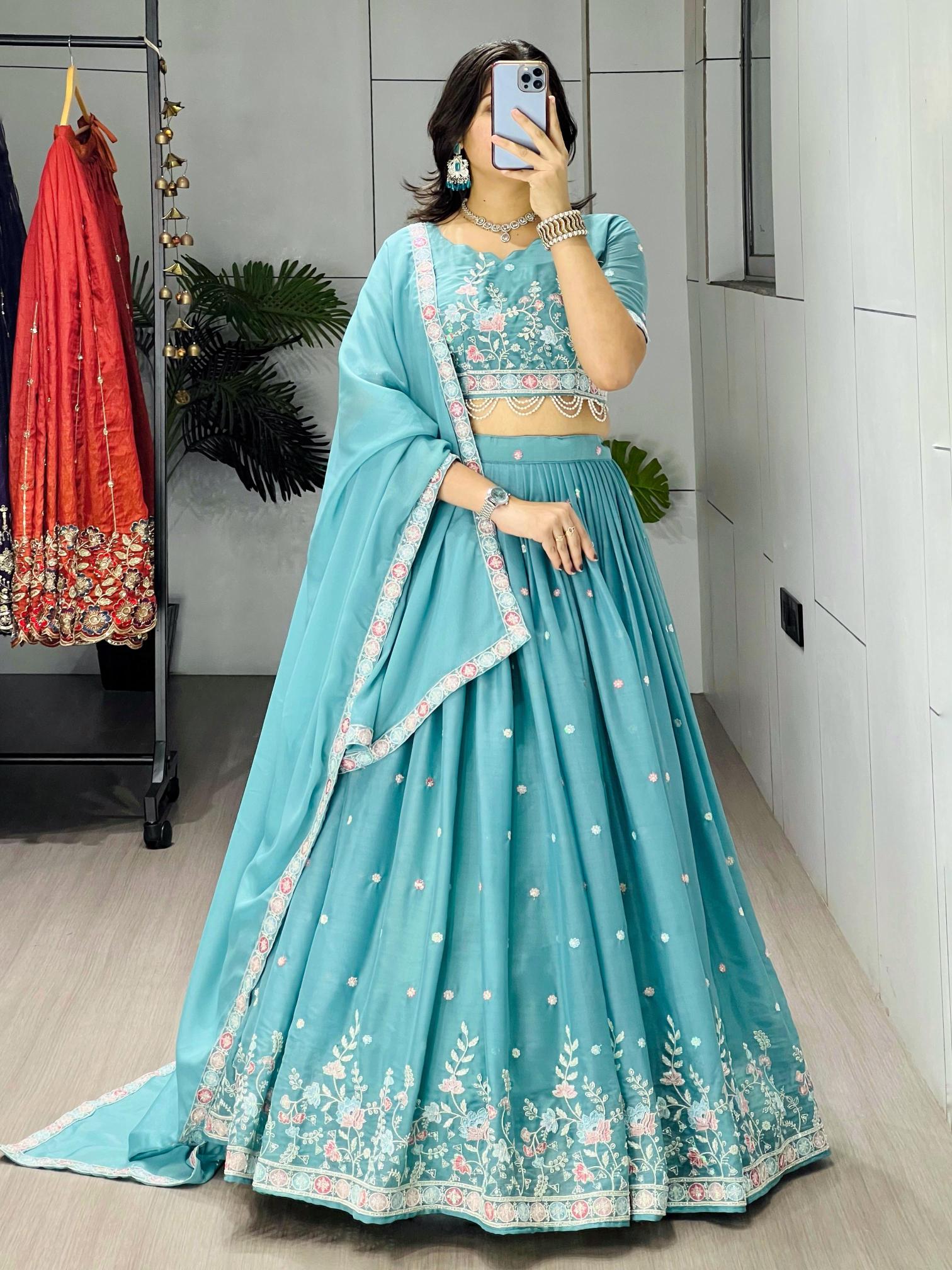 GRTN 8119 SKY Gorgette Bridal Lehenga Choli Suppliers in Delhi 