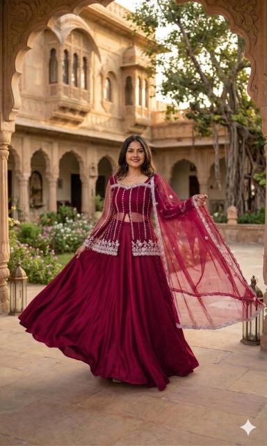 HB 251 Rangoli silk maroon Wholesale lehenga market in Chandni Chowk