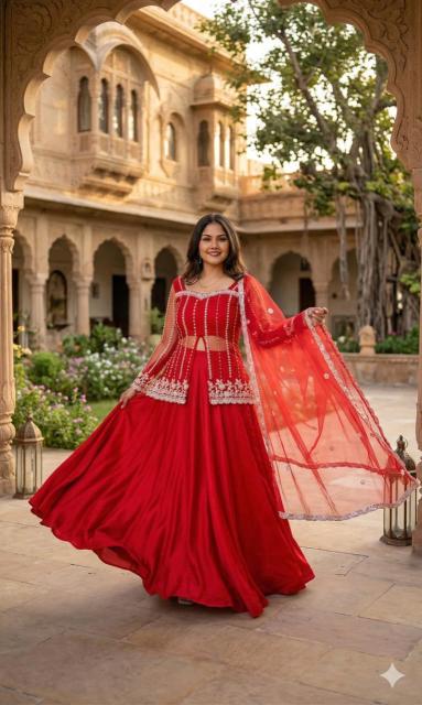 HB 251 Rangoli silk Red Lehenga choli manufacturers in Delhi